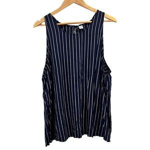 Okd Navy Vertical Stripe navy white Viscose sleeveless top Size 2x